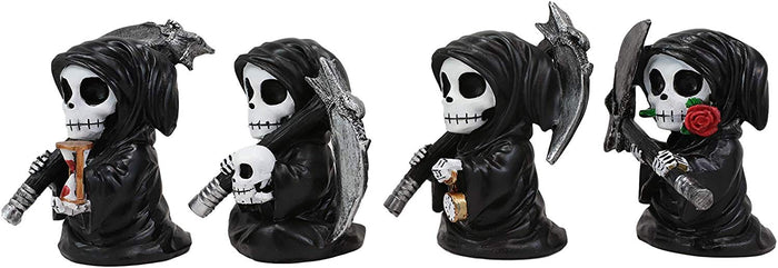 Ebros Time Waits For No Man Mini 4" Tall Chibi Grim Reapers Figurines Set Of 4