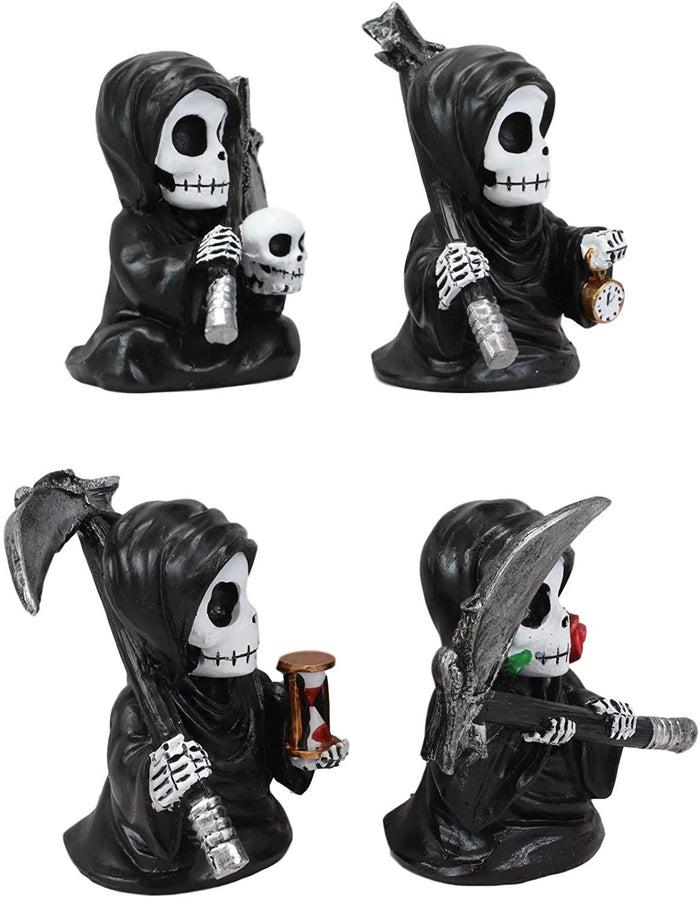 Ebros Time Waits For No Man Mini 4" Tall Chibi Grim Reapers Figurines Set Of 4