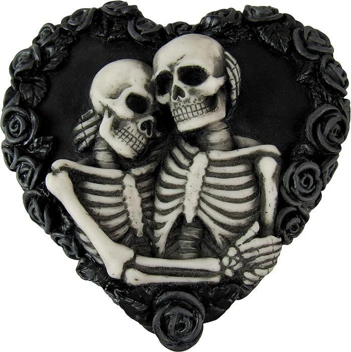 Ebros To Have & To Hold Skeleton Lovers On Black Rose Wreath Trinket Box