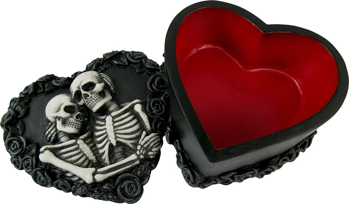 Ebros To Have & To Hold Skeleton Lovers On Black Rose Wreath Trinket Box