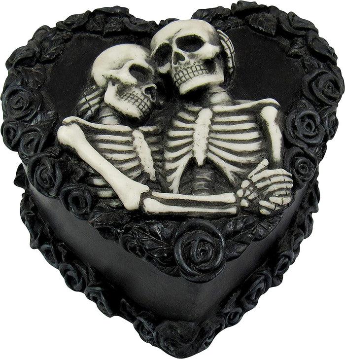 Ebros To Have & To Hold Skeleton Lovers On Black Rose Wreath Trinket Box