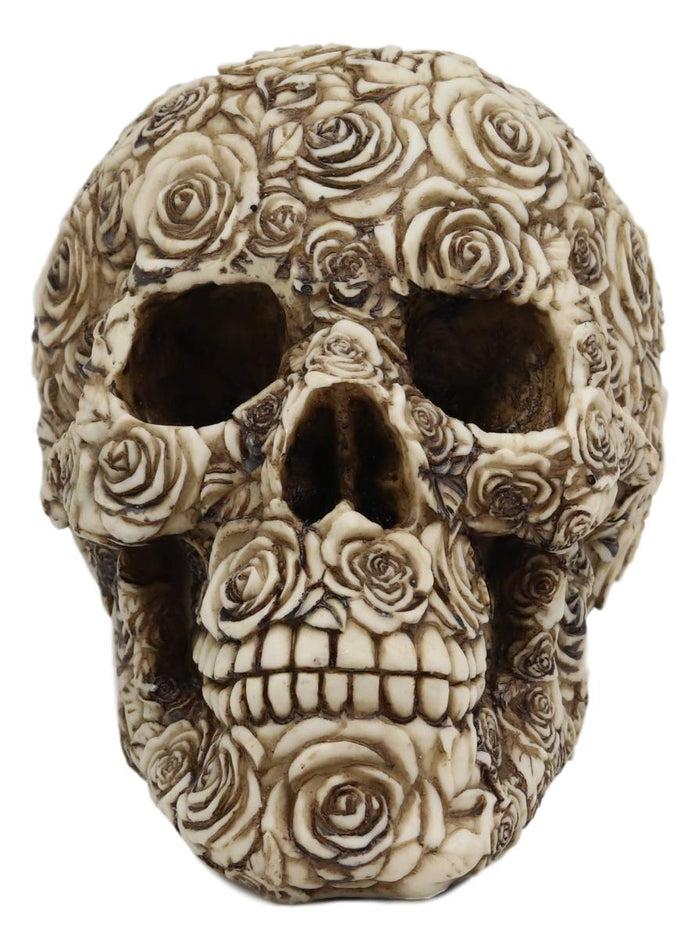 Ebros Tooled Ornate Floral Skull Figurine DOD Rose Sugar Skulls Statue 6.5"L