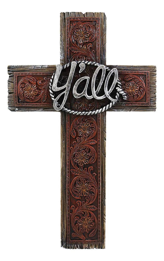 Ebros Tooled Red Floral Vines Design Southwestern Yall Wall Cross Decor 13.5" H
