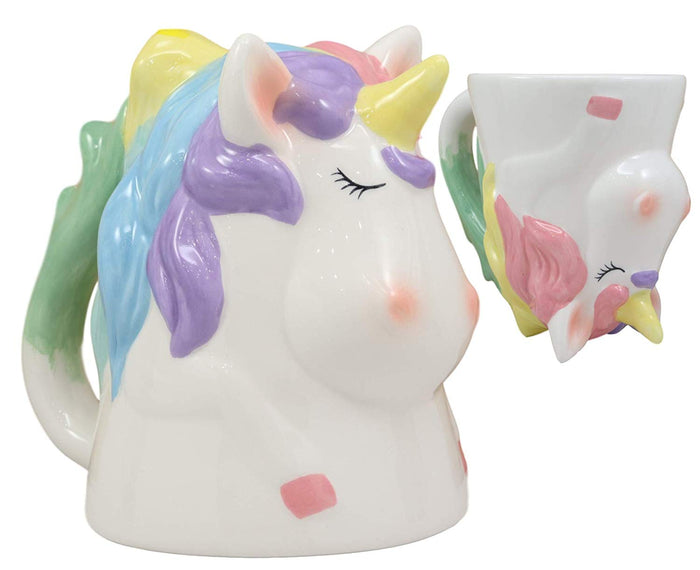 Ebros Topsy Turvy Ceramic Mystical Rainbow Unicorn Smart Coffee Mug Drink Cup 11oz