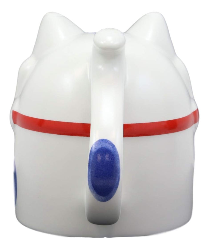 Ebros Topsy Turvy Lucky Cat Maneki Neko With Happiness Blue Dots Ceramic Coffee Mug