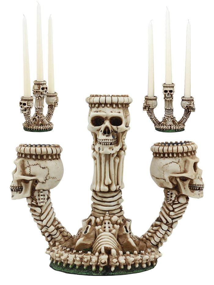 Ebros Trio Ossuary Graveyard Skulls & Skeleton Bones Candelabra Candle Holder