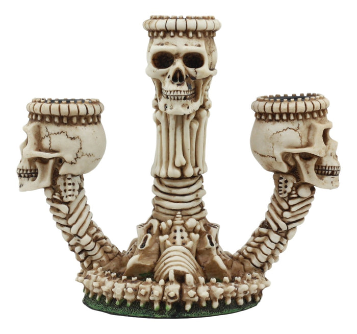 Ebros Trio Ossuary Graveyard Skulls & Skeleton Bones Candelabra Candle Holder