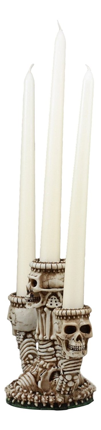 Ebros Trio Ossuary Graveyard Skulls & Skeleton Bones Candelabra Candle Holder