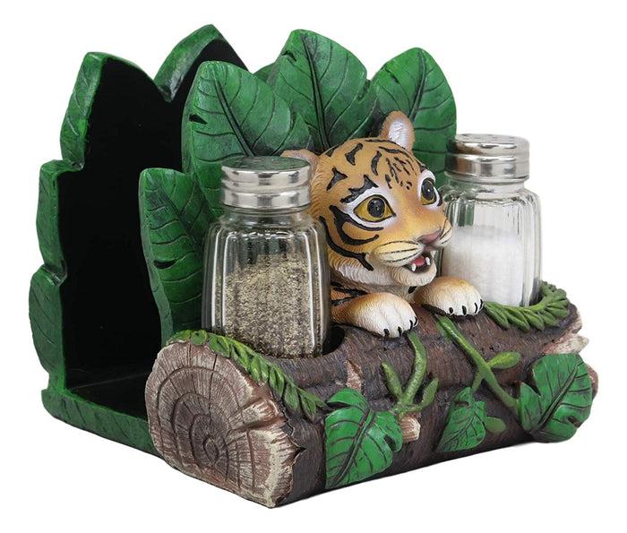Ebros Tropical Green Rainforest Jungle Bengal Tiger Cub Dinner Napkins And Salt Pepper Shakers Holder Display Statue Predator Forest Tigers Giant Cats Decorative Table Centerpiece (Orange)
