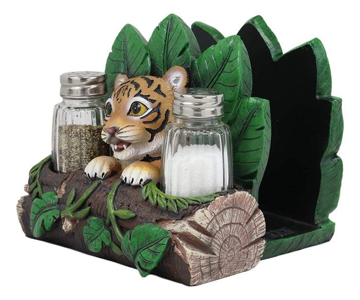 Ebros Tropical Green Rainforest Jungle Bengal Tiger Cub Dinner Napkins And Salt Pepper Shakers Holder Display Statue Predator Forest Tigers Giant Cats Decorative Table Centerpiece (Orange)