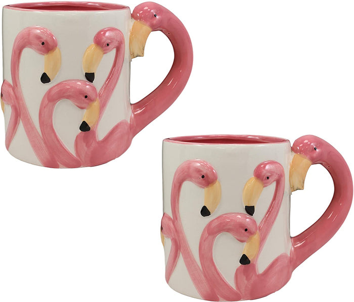 Ebros Tropical Pink Flamingos Ceramic Coffee Mug (16 oz Drinking Cup Mug 2 PCS)