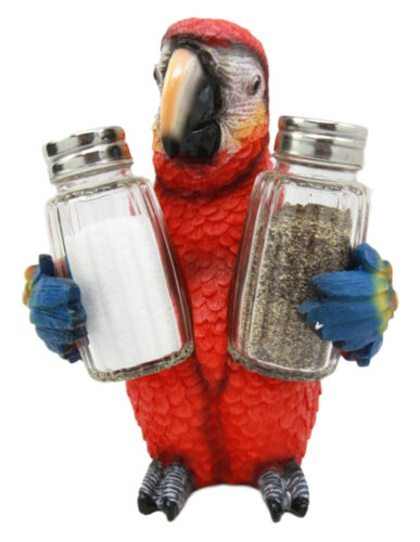 Ebros Tropical Rainforest Red Scarlet Macaw Parrot Salt Pepper Shakers Holder