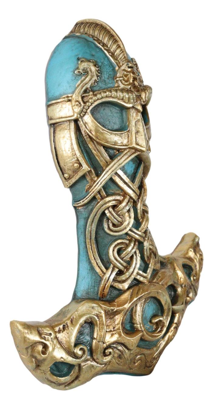 Ebros Turquoise Gold Colored Thor Hammer Viking God Thor's Mjolnir Wall Decor