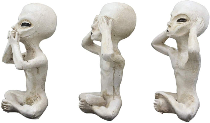 Ebros UFO See Hear Speak No Evil Roswell Alien Sitting Figurines Set Of 3