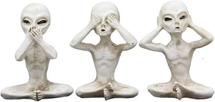 Ebros UFO See Hear Speak No Evil Roswell Alien Sitting Figurines Set Of 3