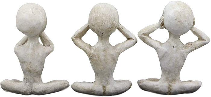 Ebros UFO See Hear Speak No Evil Roswell Alien Sitting Figurines Set Of 3