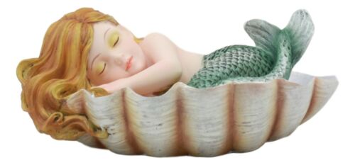 Ebros Under The Sea Baby Mermaid Sleeping On Oyster Shell Figurine Iridescent Green Tailed Mermaid Baby Sculpture