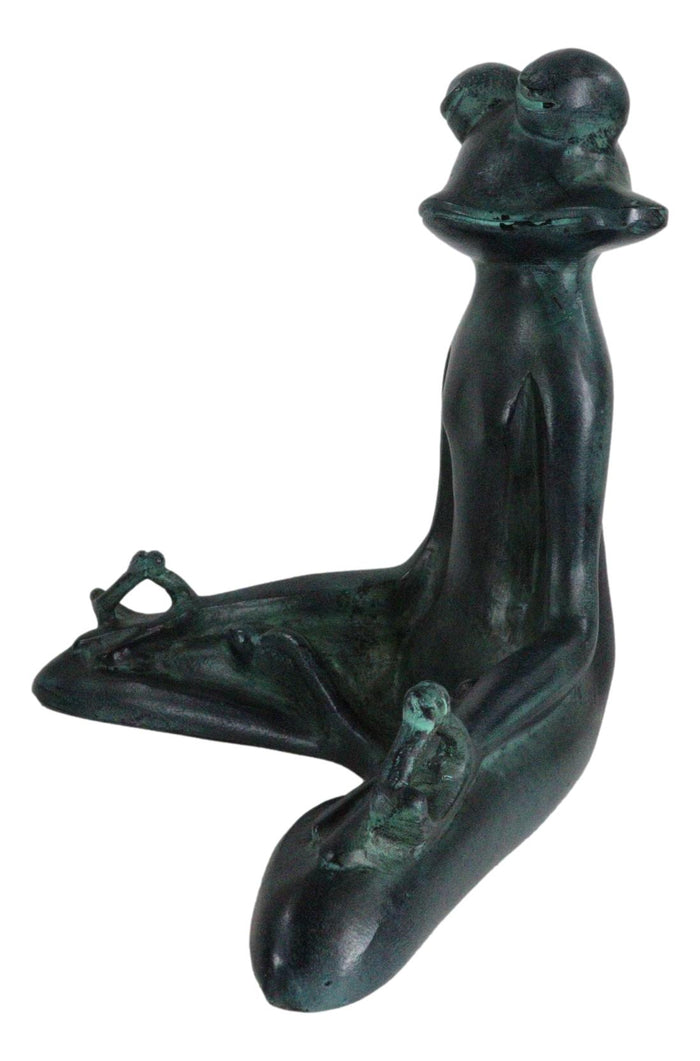 Ebros Verdi Aluminum Meditating Yoga Frog Garden Statue 11.5"H Inner Peace