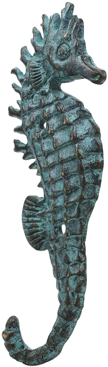 Ebros Verdigris Seahorse Single Wall Mounted Brass Coat Hook Hangers Set Of 2