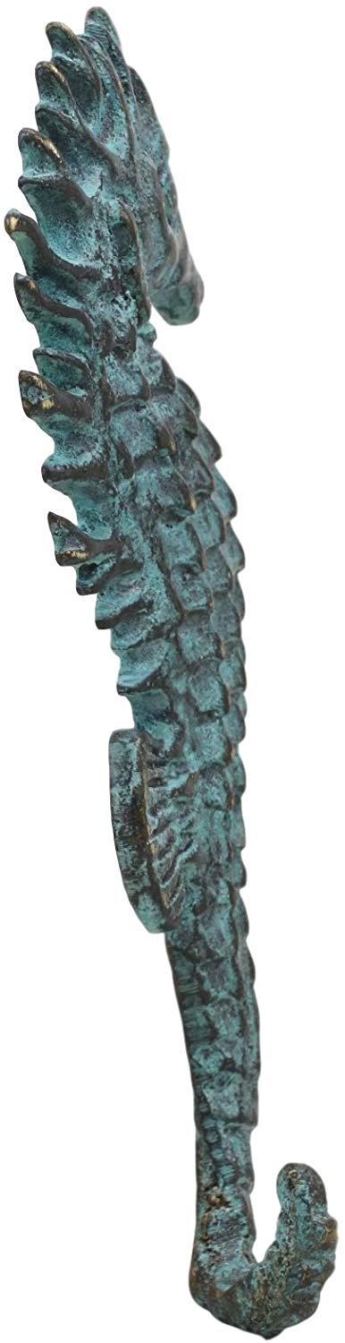 Ebros Verdigris Seahorse Single Wall Mounted Brass Coat Hook Hangers Set Of 2