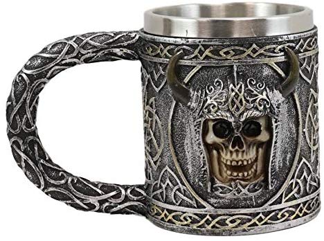 Ebros Viking Skull With Bison Horned Helmet Drinking Mug 24oz W/ Celtic Pattern