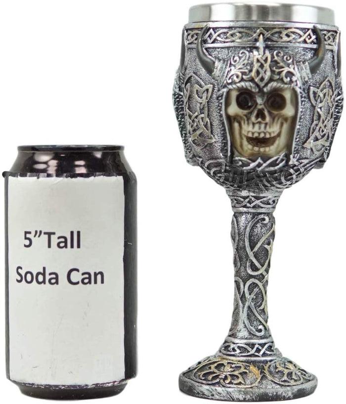 Ebros Viking Skull With Bison Horned Helmet Wine Goblet Chalice 7.5"H 16 Oz