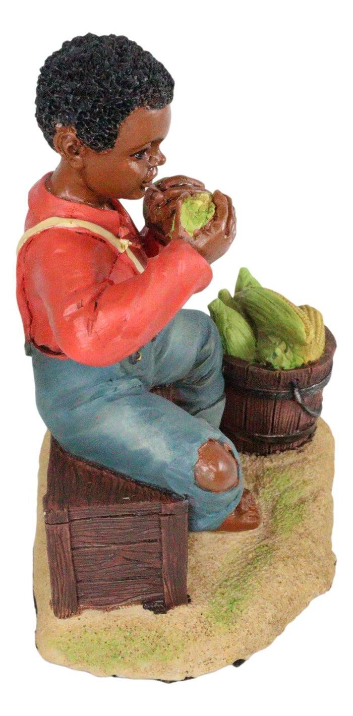 Ebros Vintage Black Americana History African American Boy Shucking Corn Statue 6"Tall