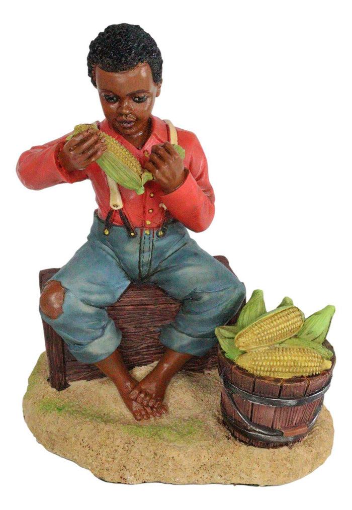 Ebros Vintage Black Americana History African American Boy Shucking Corn Statue 6"Tall
