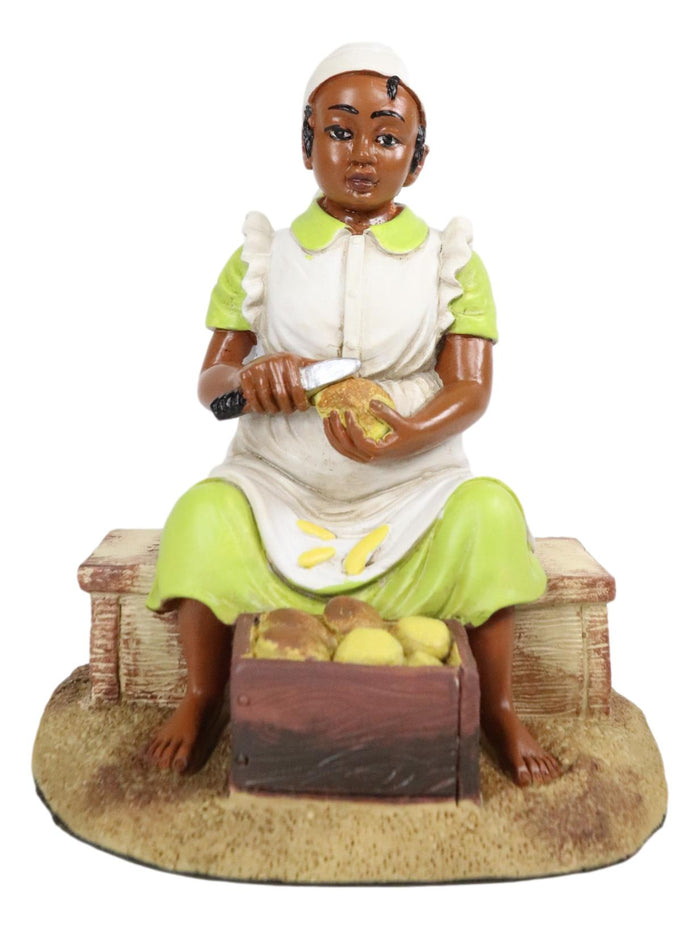 Ebros Vintage Black Americana History African American Girl Peeling Potato Statue 5"H