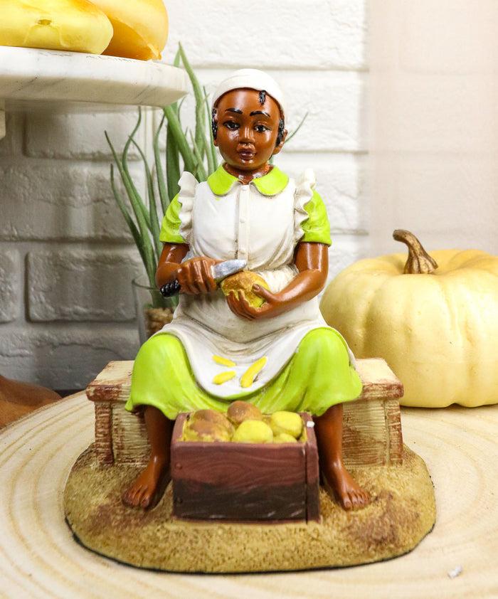 Ebros Vintage Black Americana History African American Girl Peeling Potato Statue 5"H