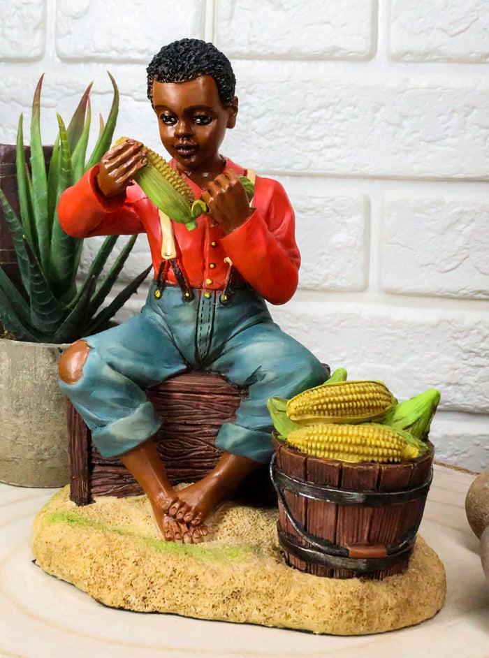 Ebros Vintage Black Americana History African American Boy Shucking Corn Statue 6"Tall