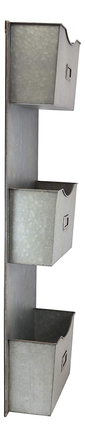 Ebros Vintage Galvanized Metal 3 Tier Pockets Letter Mail Wall Hanging Rack Holder Organizer 31" High Rustic Western Country Farmhouse Design Decor