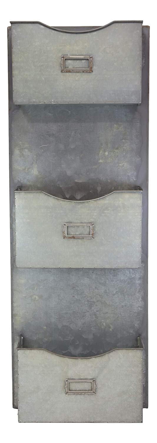 Ebros Vintage Galvanized Metal 3 Tier Pockets Letter Mail Wall Hanging Rack Holder Organizer 31" High Rustic Western Country Farmhouse Design Decor