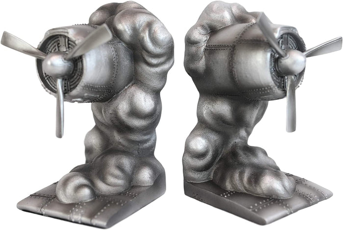 Ebros Vintage Industrial Airplane Engine Resin Figurine Bookends Set 6"H