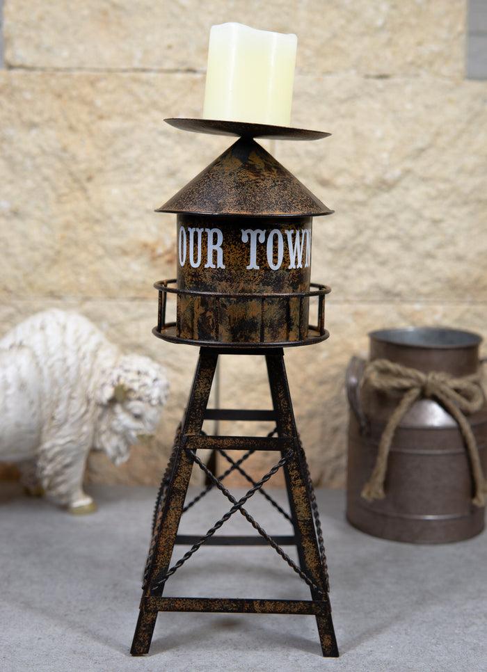 Ebros Vintage Old Fashioned Rustic Metal Water Tank Tower Pillar Candle Holder Stand