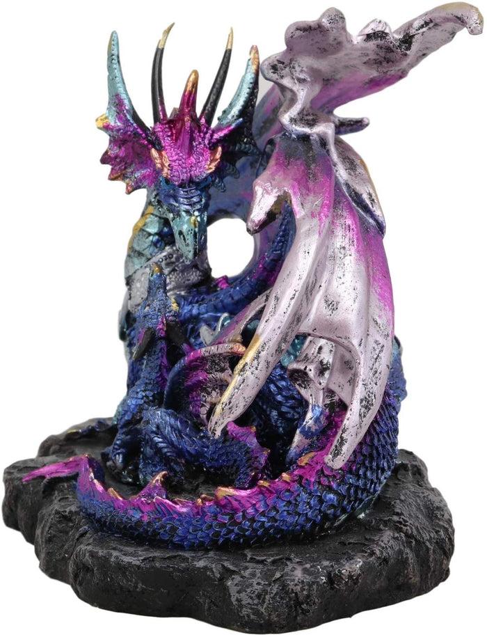 Ebros Violet Blue Midnight Sky Gemstone Mother Dragon With Baby Wyrmling Statue 7.25" Long Home Decor Resin Medieval Fantasy Dungeons And Dragons Figurine