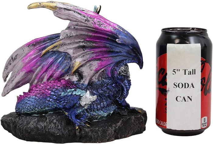 Ebros Violet Blue Midnight Sky Gemstone Mother Dragon With Baby Wyrmling Statue 7.25" Long Home Decor Resin Medieval Fantasy Dungeons And Dragons Figurine
