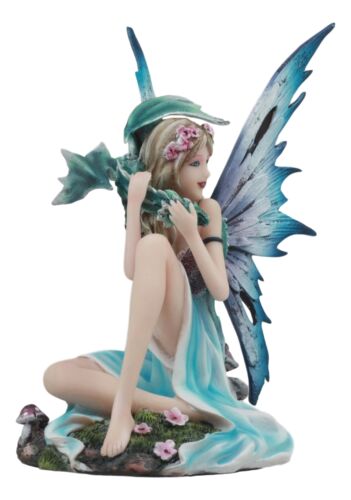 Ebros Water Elemental Fairy W/ Green Dragon Statue 7"H Whimsical Khaleesi Fairy