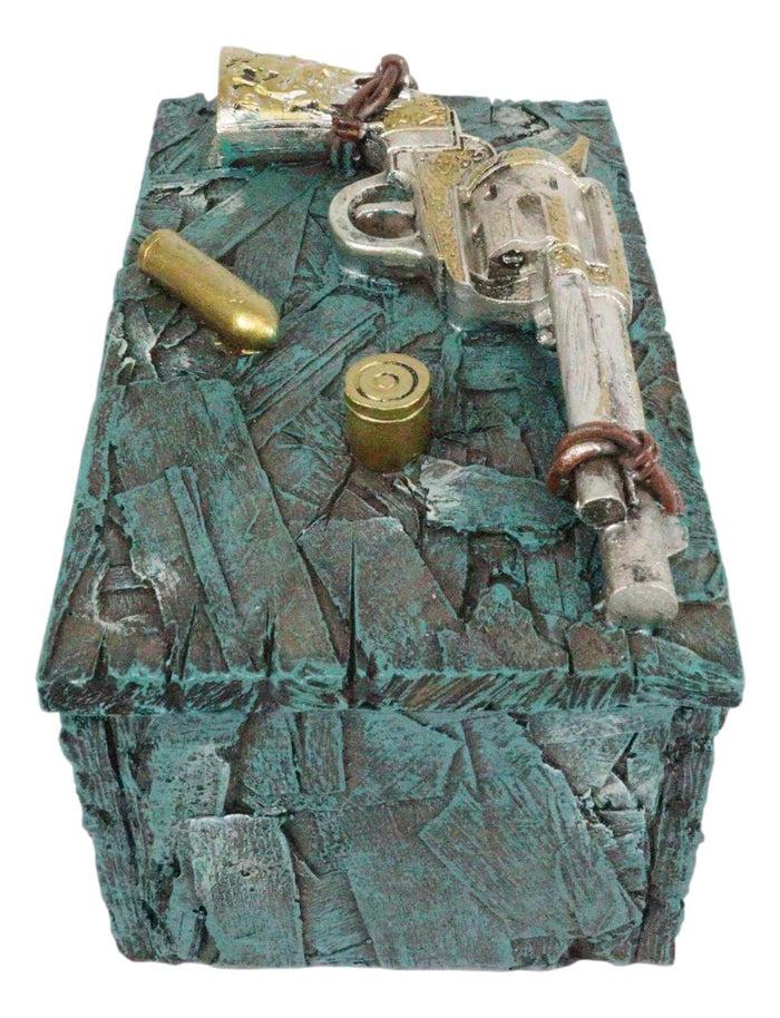 Ebros Westerm Rustic Cowboy Revolver Pistol Gun And Bullets Decorative Box Figurine