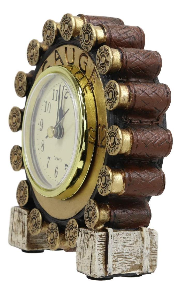 Ebros Western 12 Gauge Shotgun Shells Rounds Designer Resin Analog Table Clock 4.75" Tall Decorative Home And Office Rustic Hunters Cabin Lodge Accent Clocks Bedside Desktop Shelves Decor