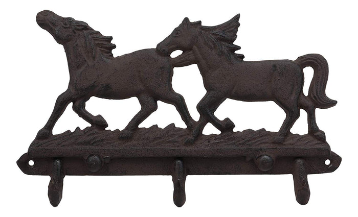 Ebros Western Country Galloping Horses Wall Hanging Hooks 11" Wide 3 Peg Hook Decor