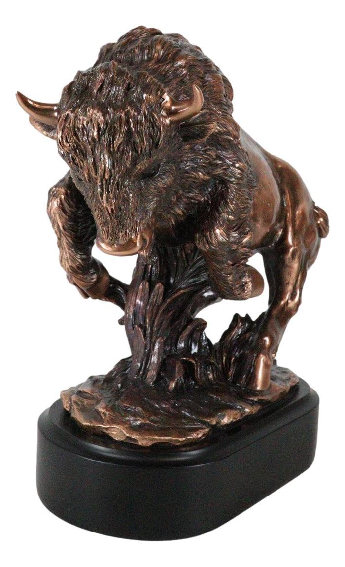 Ebros Western Large Angry Charging Bison Statue In Bronze Electroplated Finish