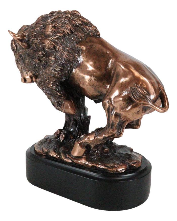 Ebros Western Large Angry Charging Bison Statue In Bronze Electroplated Finish