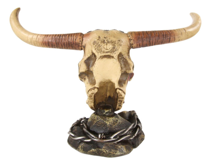 Ebros Western Patriotic American Flag Texas Longhorn Bull Steer Skull Desktop Figurine
