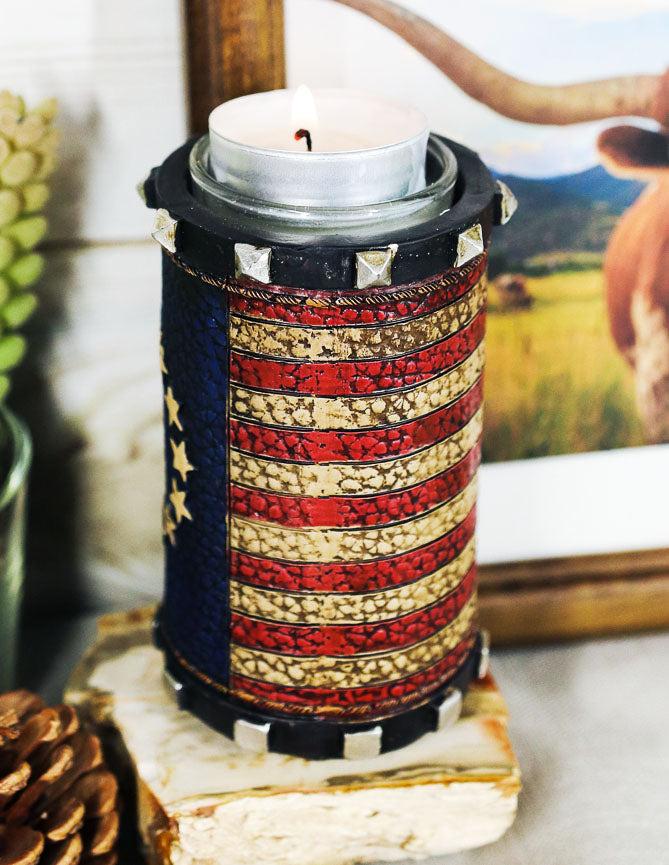Ebros Western Patriotic Betsy Ross American Flag Decorative Votive Candle Holder