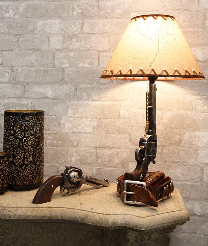 Ebros Western Revolver Bedside Table Lamp With Shade 20.5"Tall (Set Of 2)