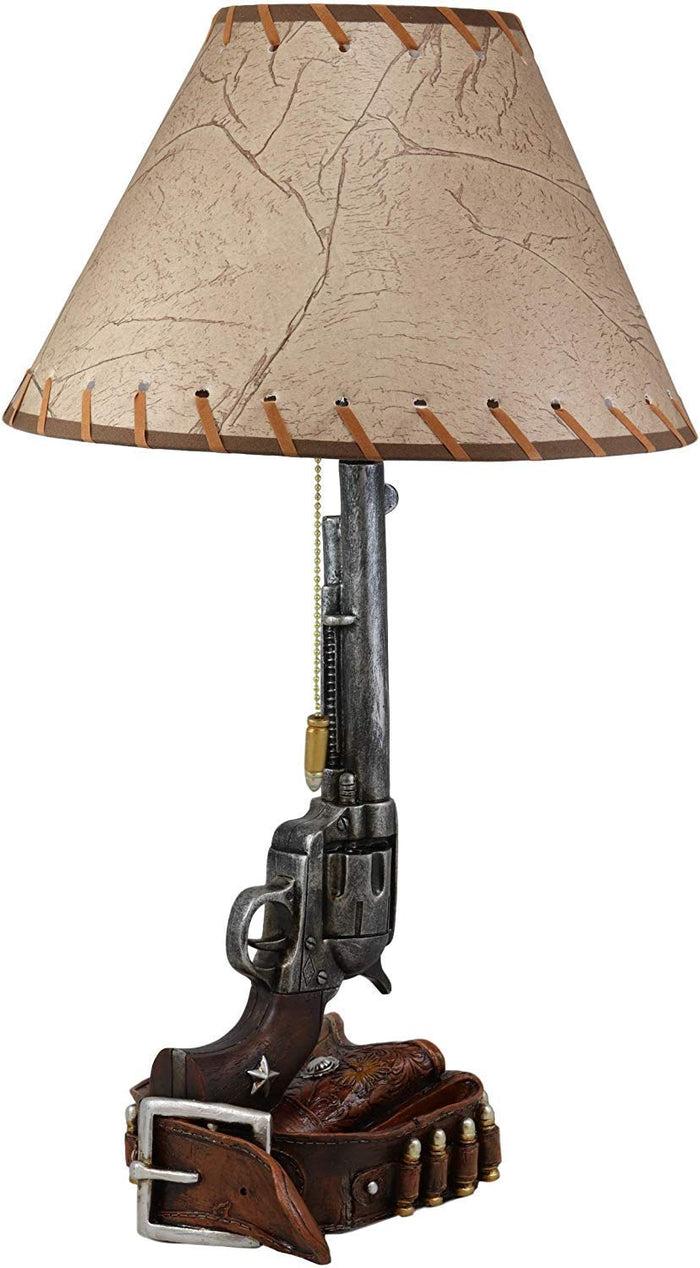 Ebros Western Revolver Bedside Table Lamp With Shade 20.5"Tall (Set Of 2)