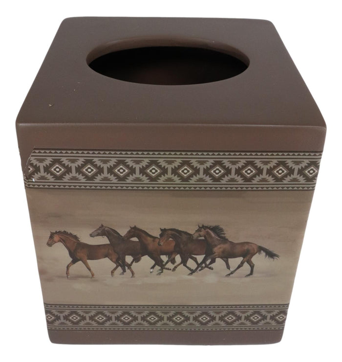 Ebros Western Running Horses With Southwest Navajo Vectors Tan Tissue Box Cover Decor