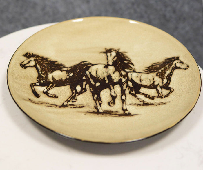 Ebros Western Rustic Running Horses Abstract Art Round Dinner Plate Set Of 4