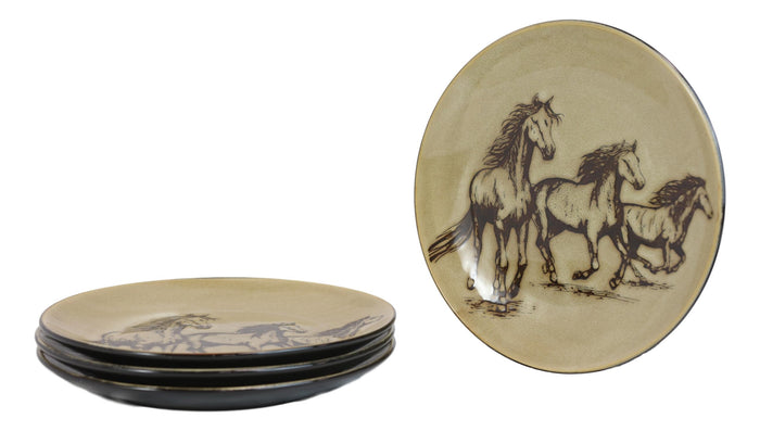 Ebros Western Rustic Running Horses Round Dessert Appetizer Salad Plates Set Of 4